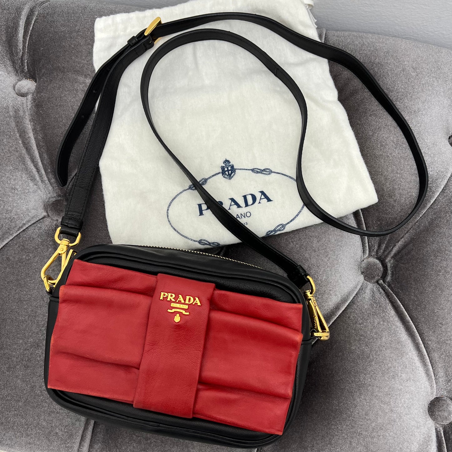 Prada Fiocco Bow Leather Crossbody Bag