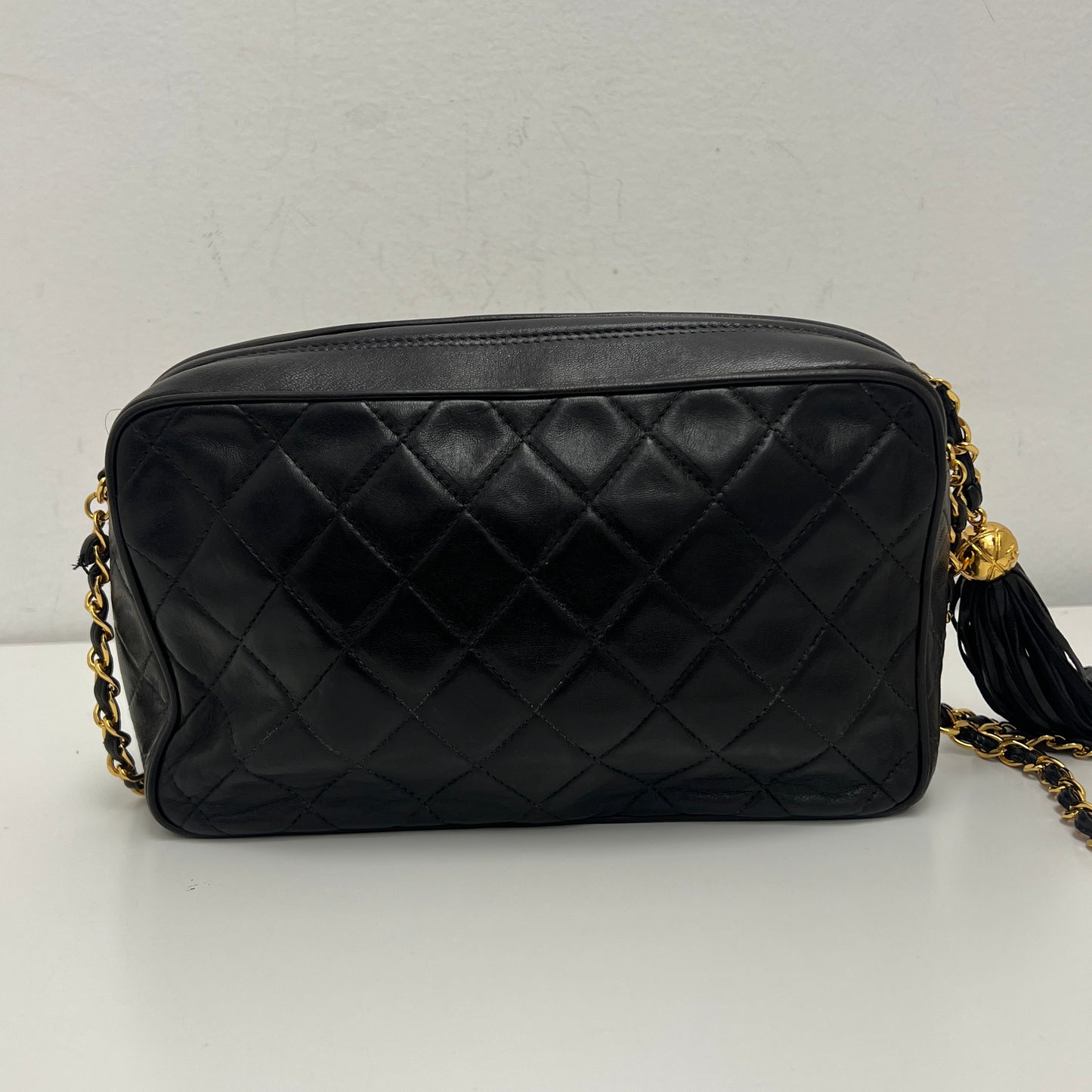 Chanel Matelasse Fringe Coco Mark Camera Bag Black Gold