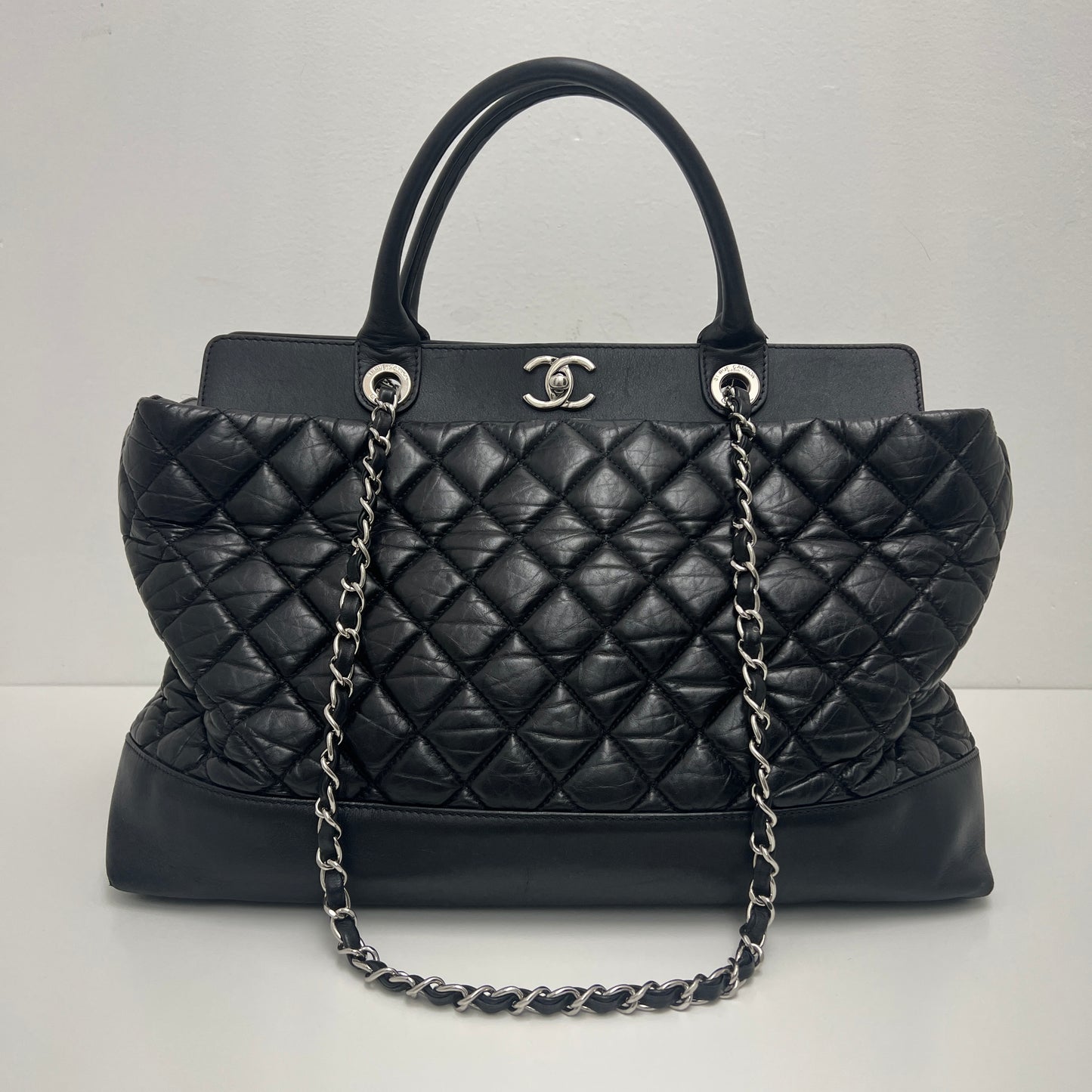 Chanel Lambskin Caviar Quilted Bi Coco Large Shopper Tote Black