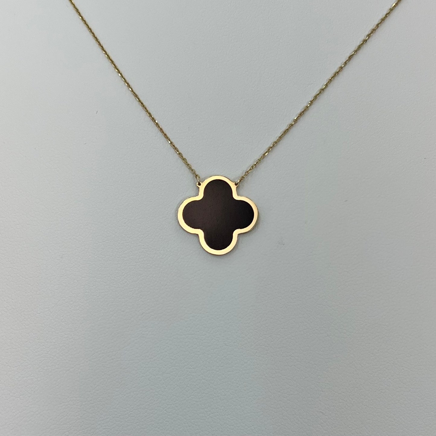 14k Gold Clover Necklace, Black