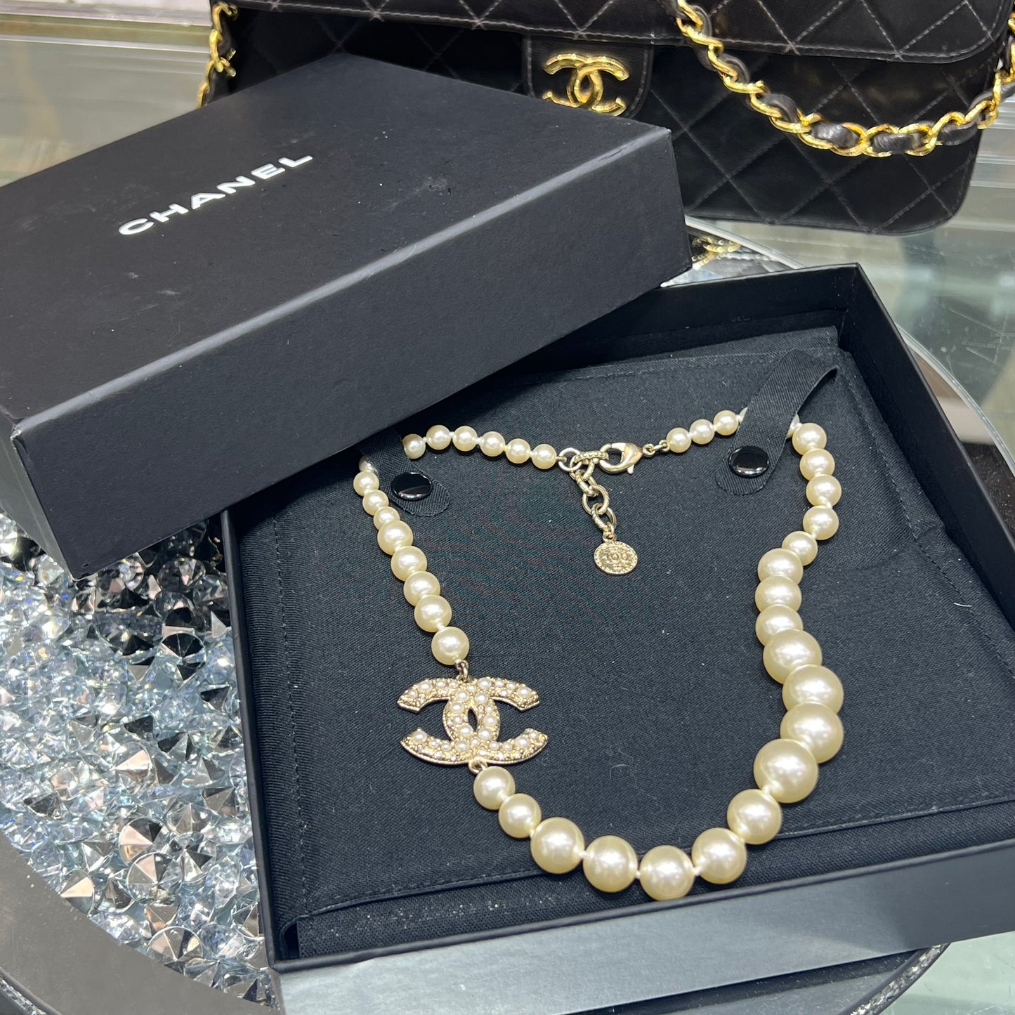 Chanel Pearl CC Short Necklace with Box