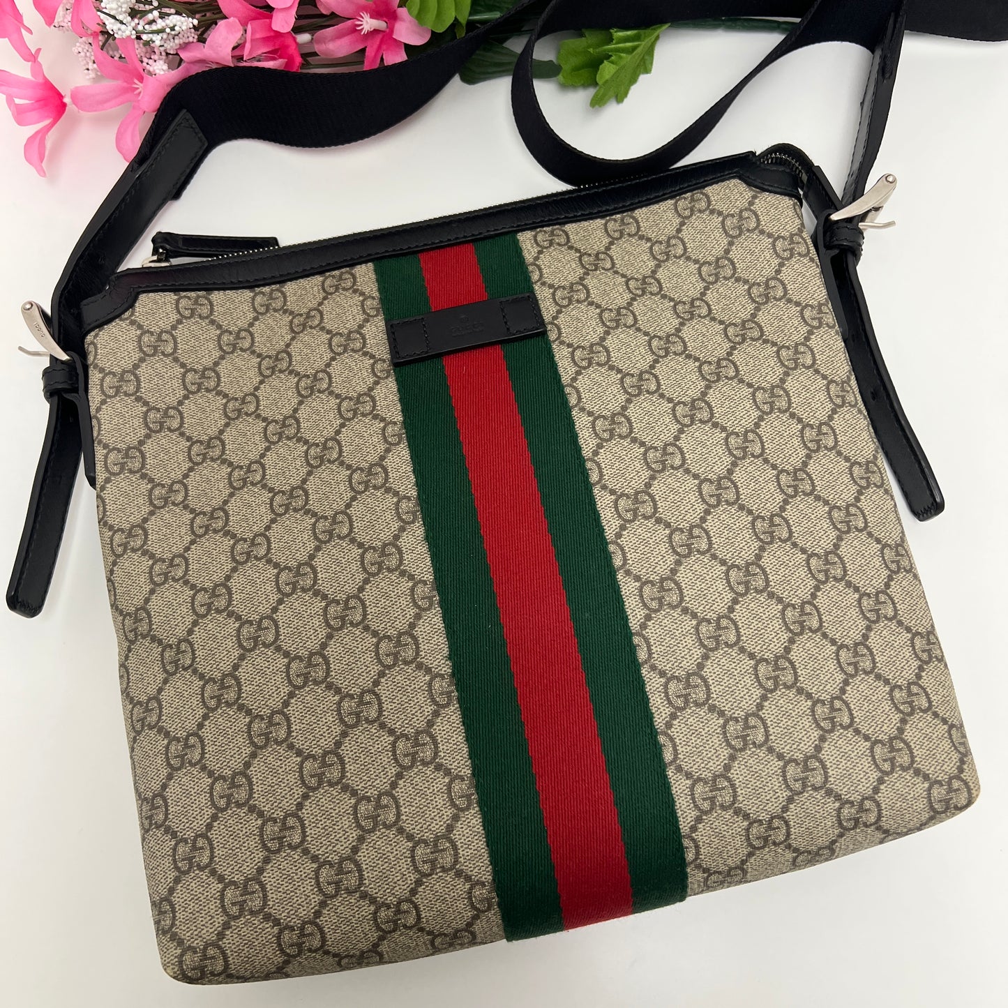 Gucci GG Supreme Web Messenger Crossbody Bag