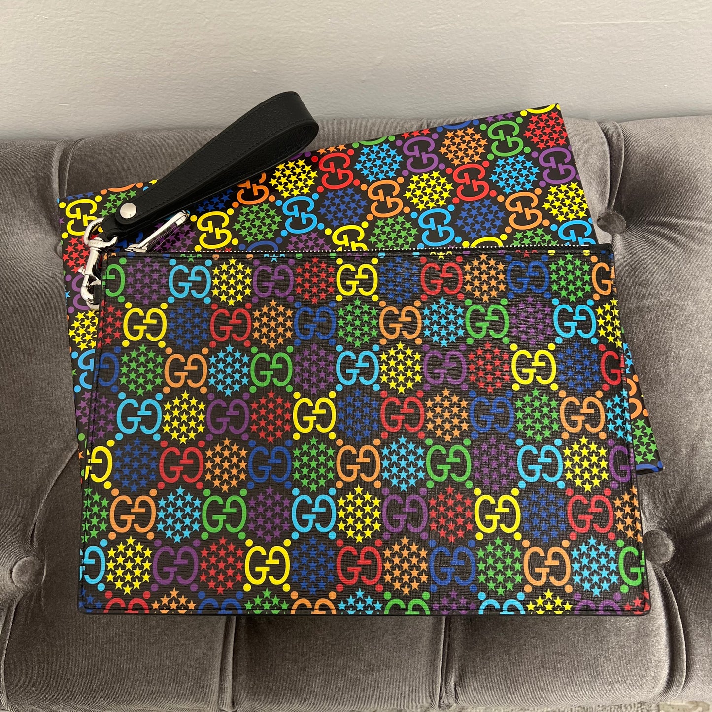 Gucci Multicolor GG Supreme Canvas and Leather Psychedelic Wristlet Clutch