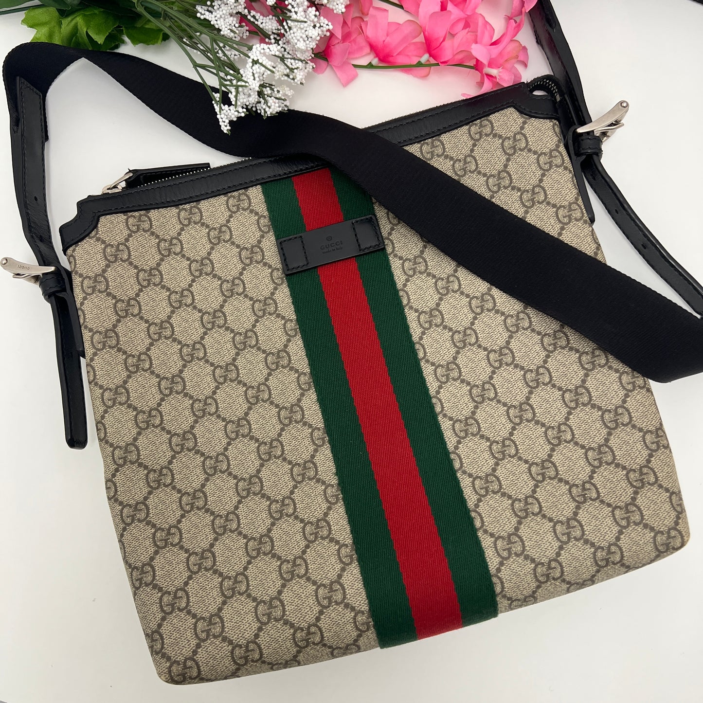 Gucci GG Supreme Web Messenger Crossbody Bag