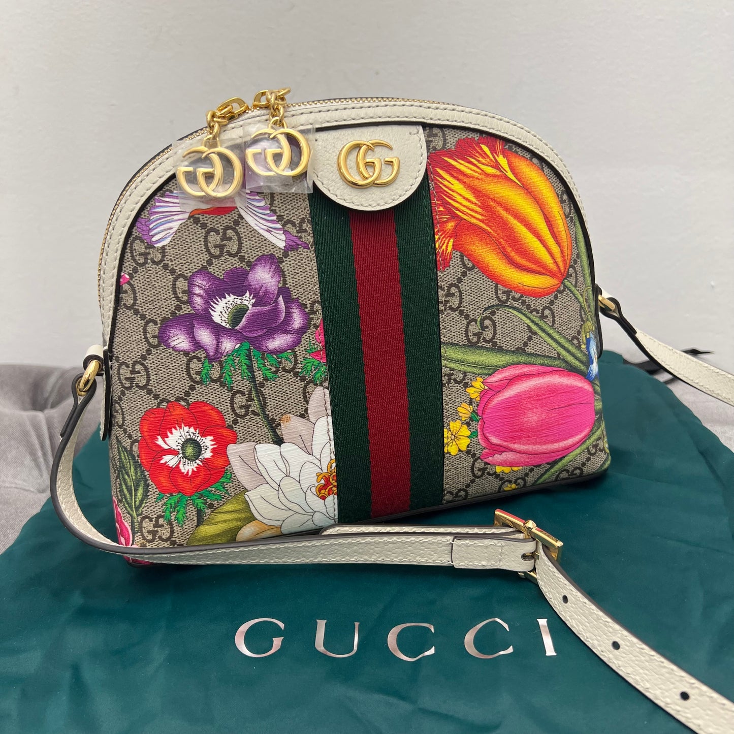 Gucci GG Monogram Ophidia Dome Crossbody Bag Flora
