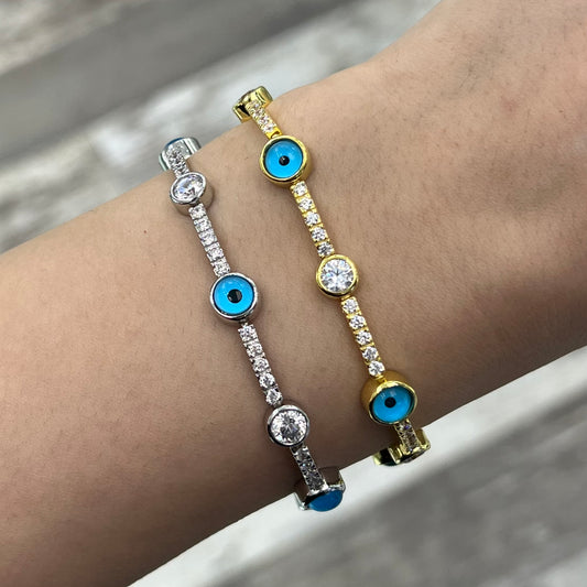 Sterling Silver / Gold Plated Evil Eye Bracelet