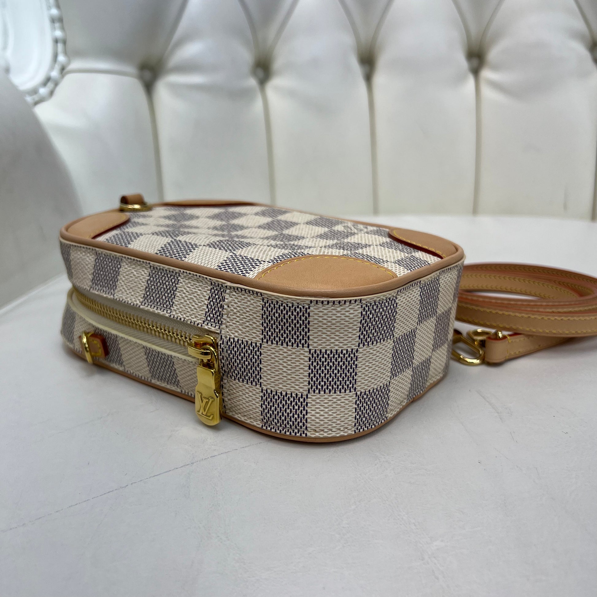 Louis Vuitton Clemence Wallet Damier Azur White in Coated Canvas with  Gold-tone - US