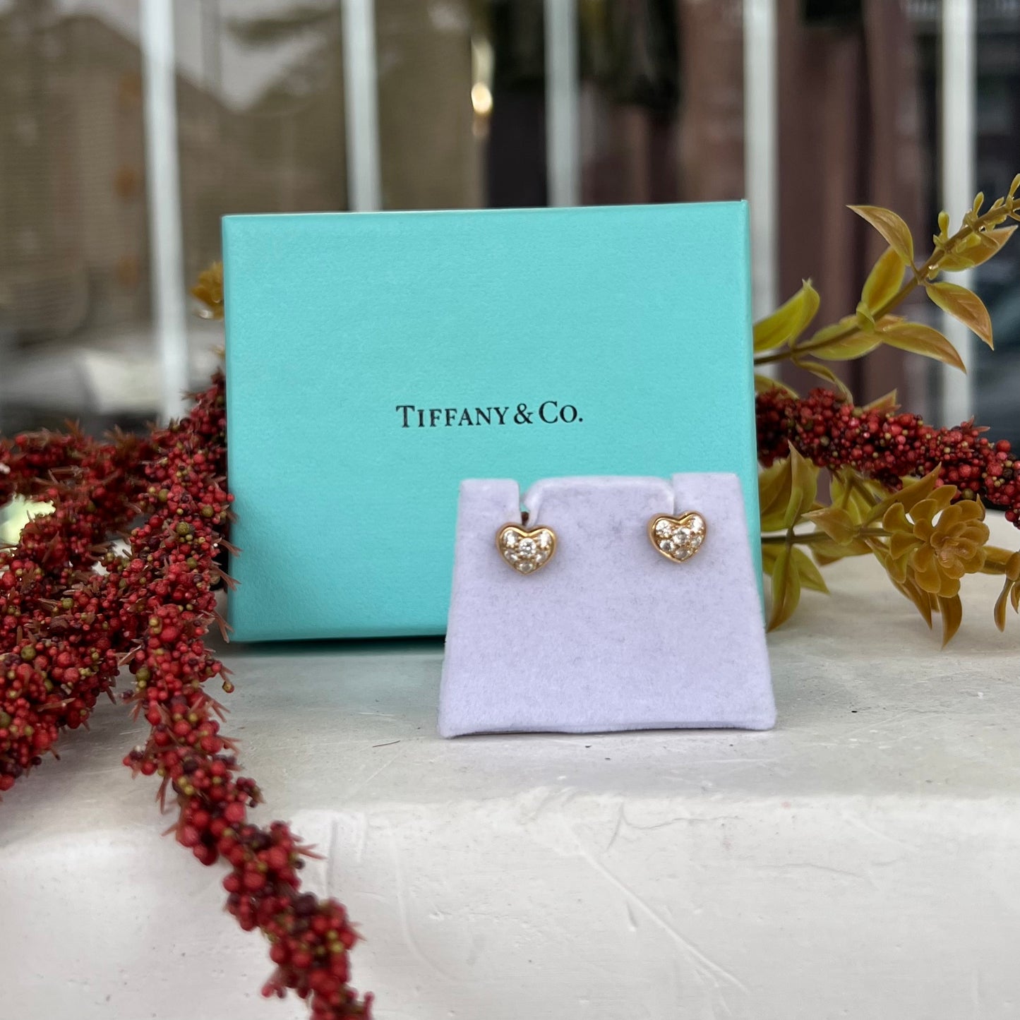 Tiffany & Co 18k Gold Diamond Heart Earrings