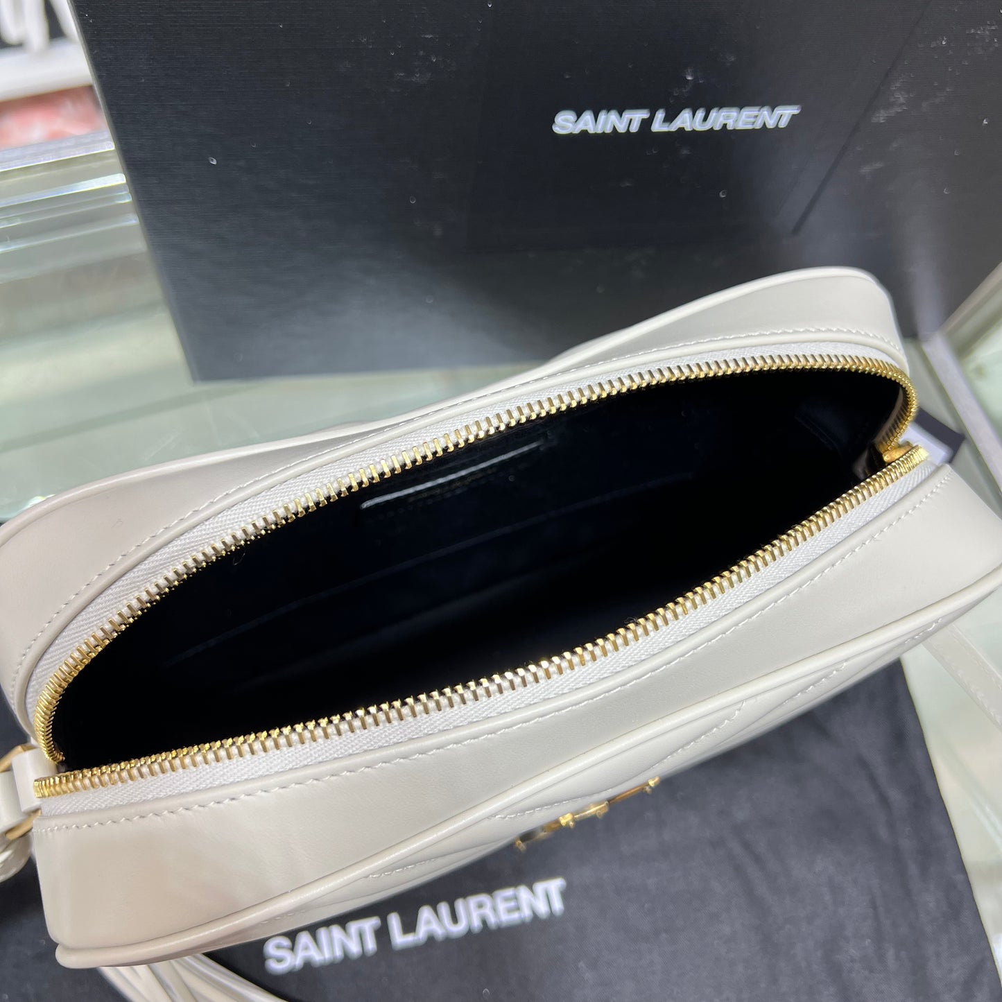 Saint Laurent Lou Medium Crossbody in Crema Soft, Brand New with Box, Tags, Dust Bag