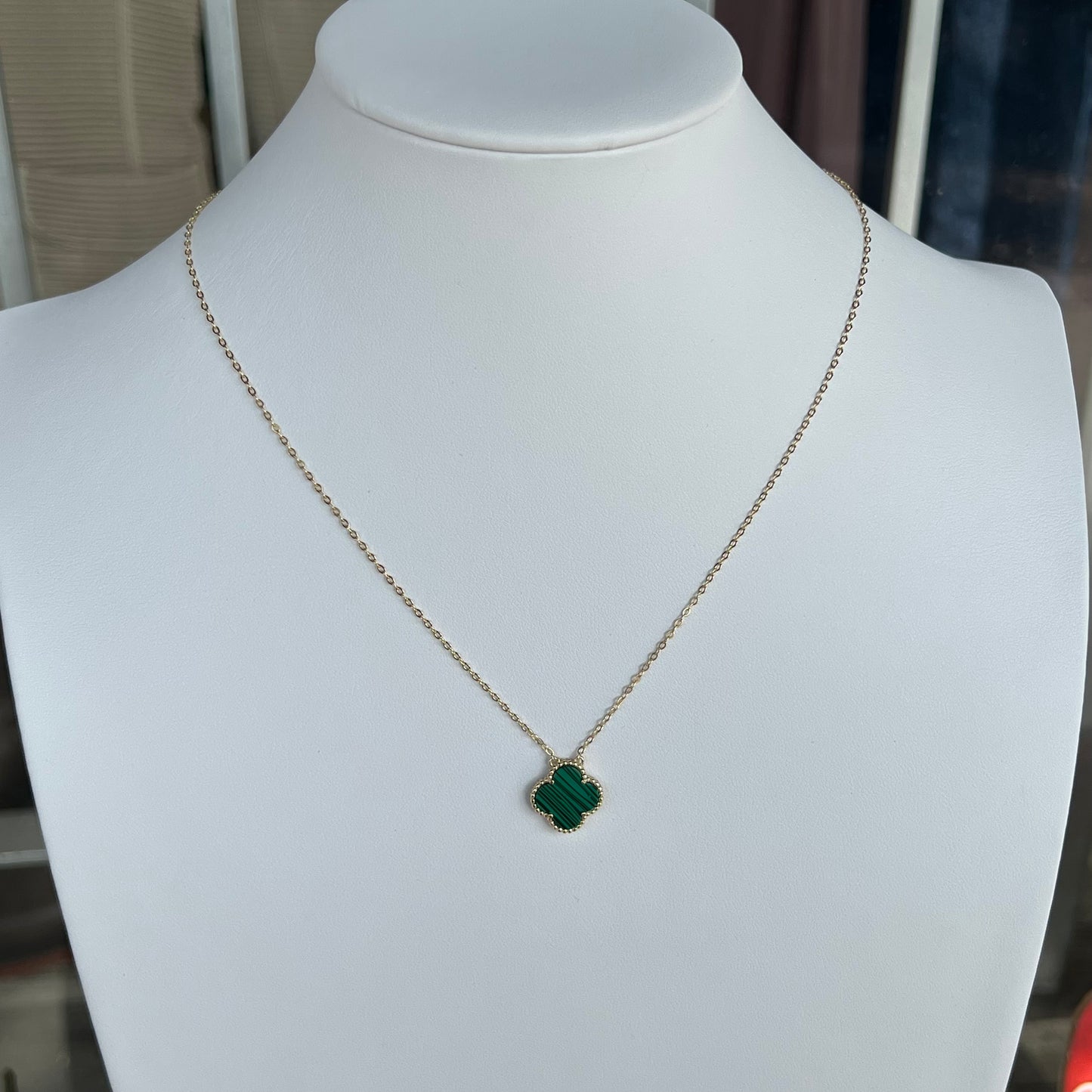 Gold Plated Clover Necklace, Malachite