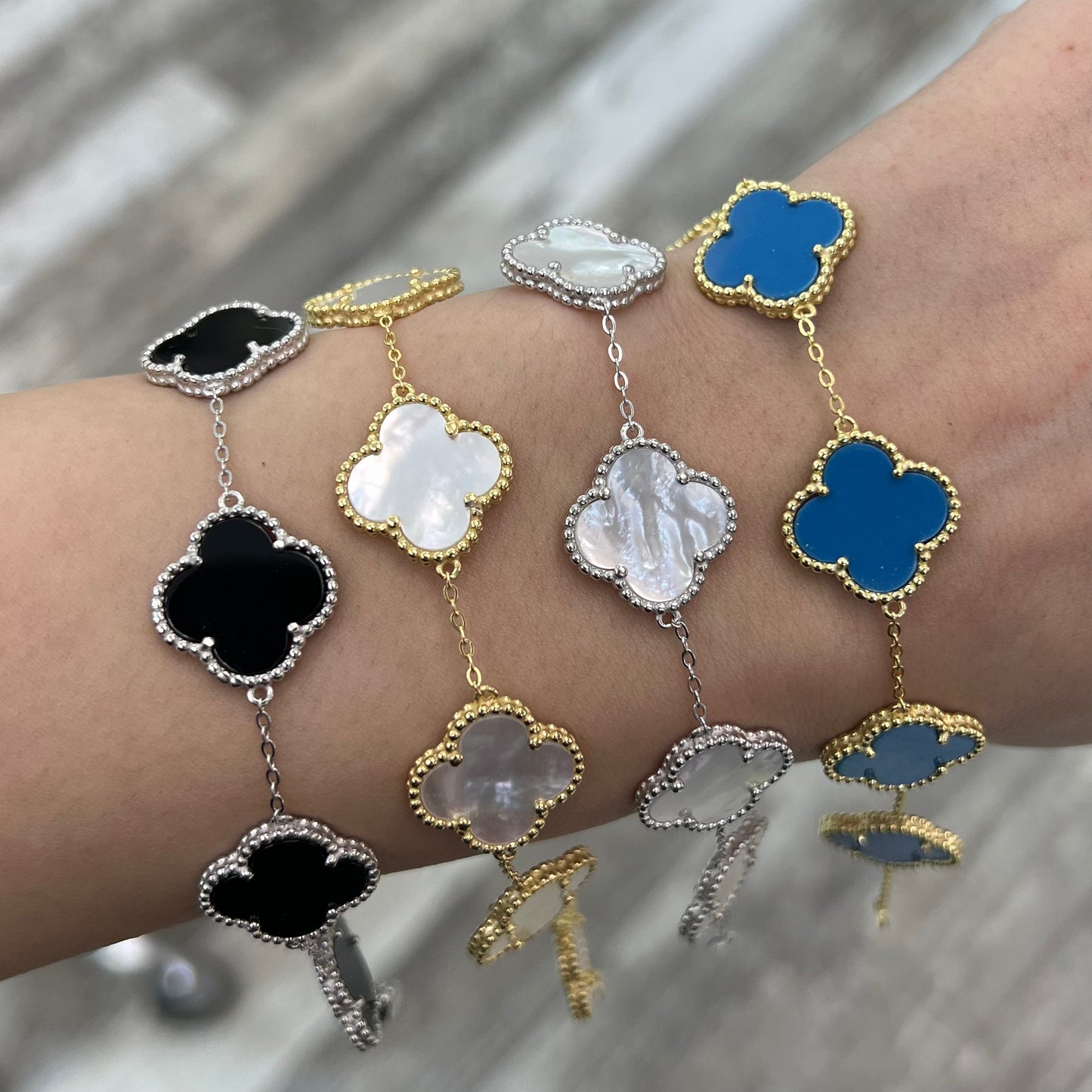 Sterling Silver / Gold Plated 5 Station Clover Bracelet