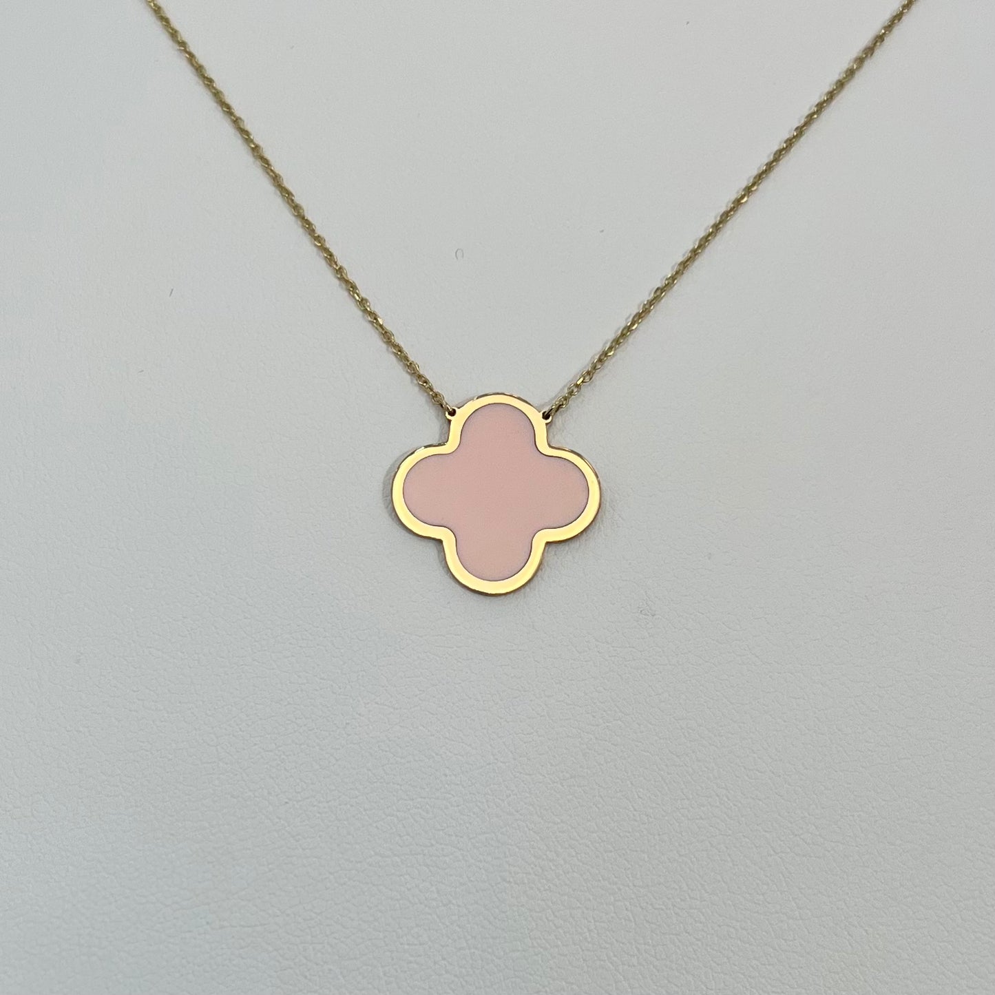 14k Gold Clover Necklace, Pink