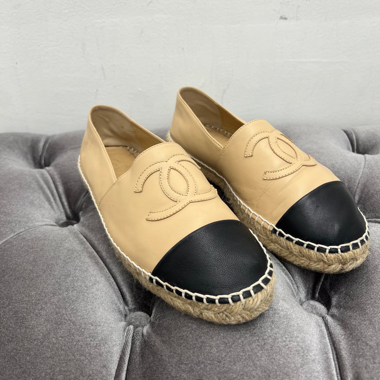 Chanel Beige Leather Espadrilles, Size 38