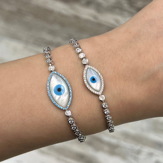 Sterling Silver Evil Eye Adjustable Bracelet