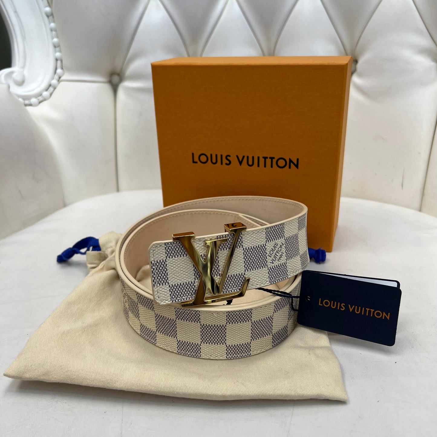 Louis Vuitton Belt Damier Azur Size 95