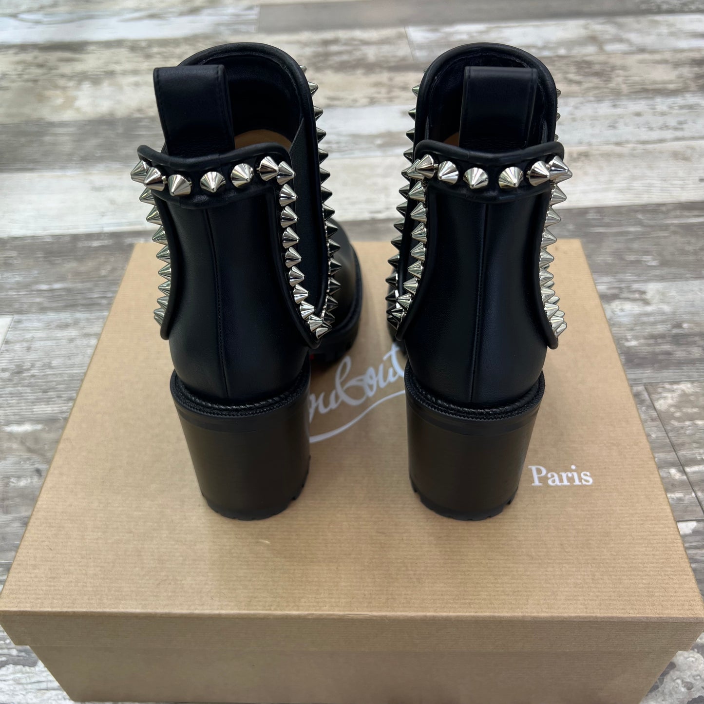 Christian Louboutin Capahutta 70mm Spiked Leather Ankle Booties, Size 35