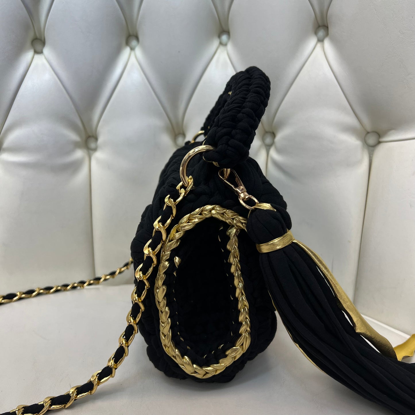 Handmade Braided Detail Crochet Bag, Black
