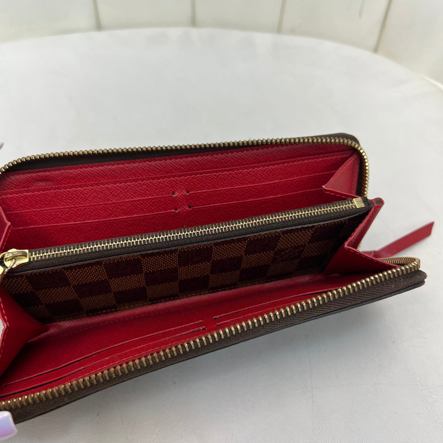 Louis Vuitton Clemence Wallet Damier Ebene Red