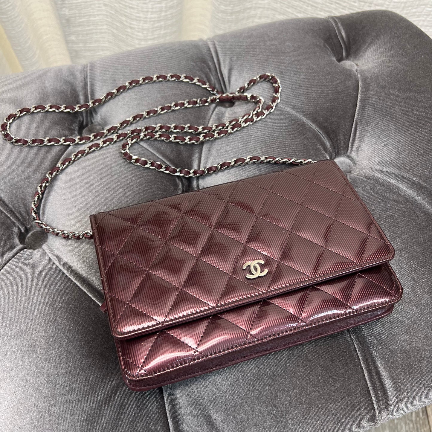 Chanel WOC Wallet On Chain Striped Patent Leather