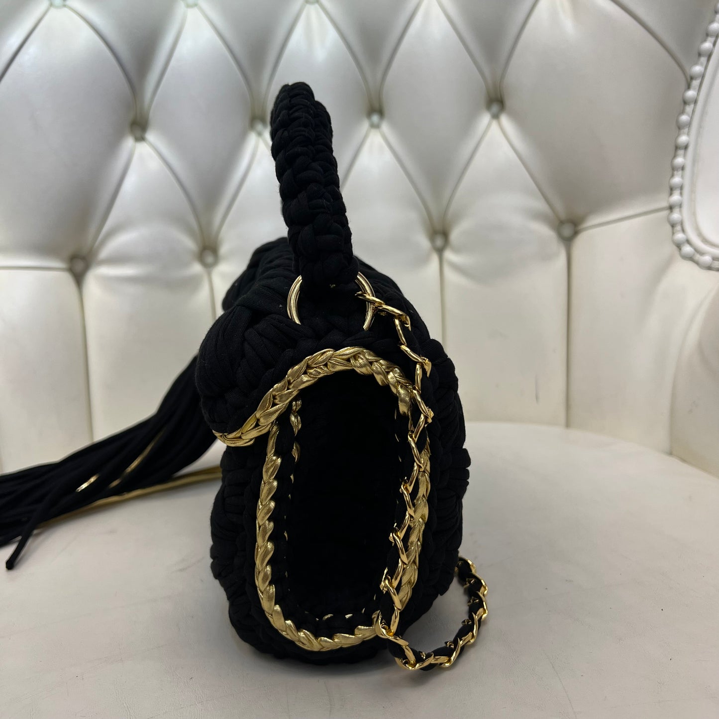 Handmade Braided Detail Crochet Bag, Black
