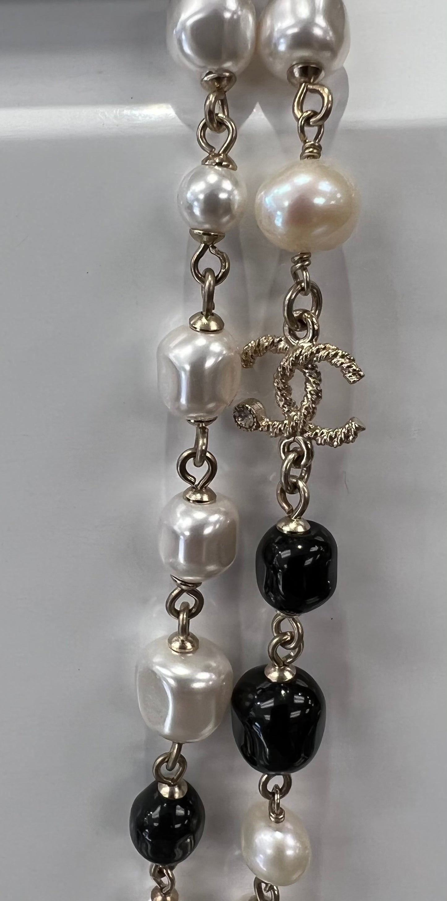 Chanel Black & White Pearl Crystal Long Necklace
