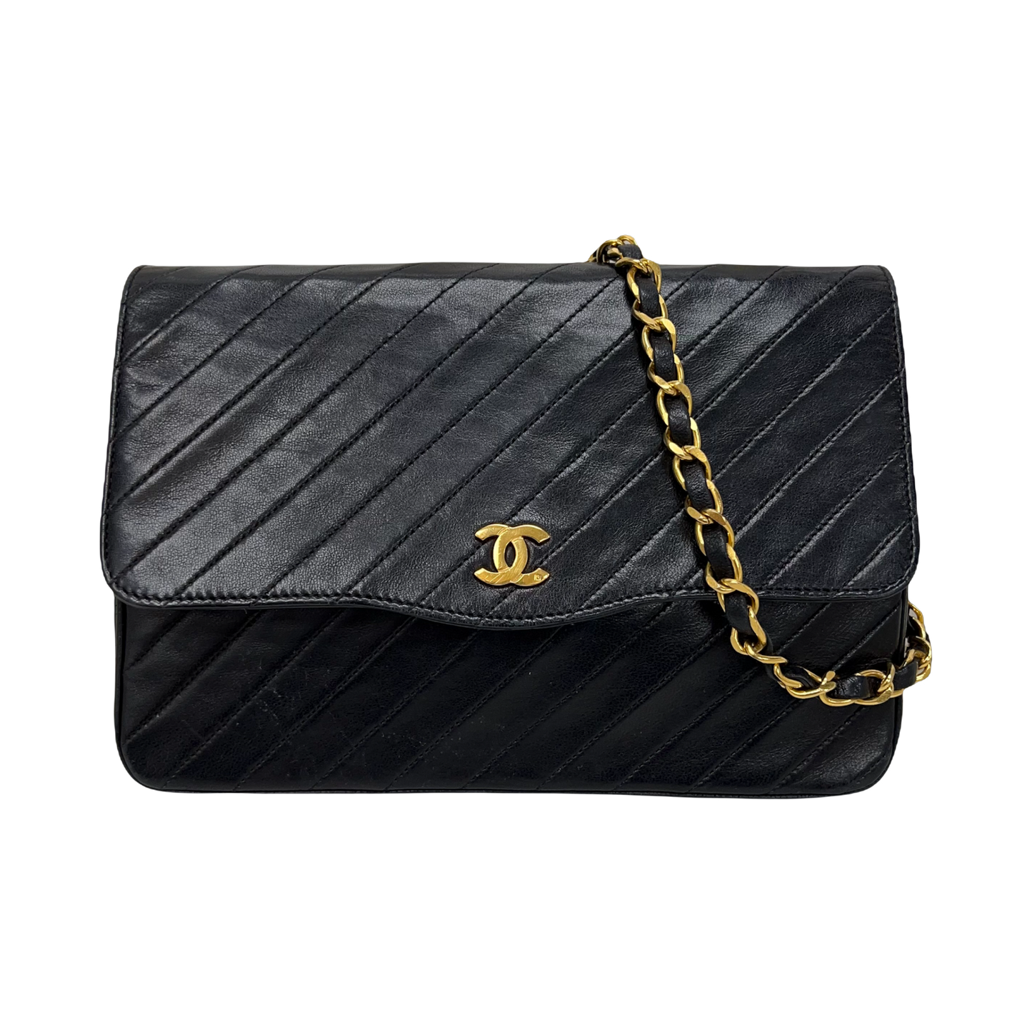 Chanel Lambskin Diagonal Quilted Flap Bag