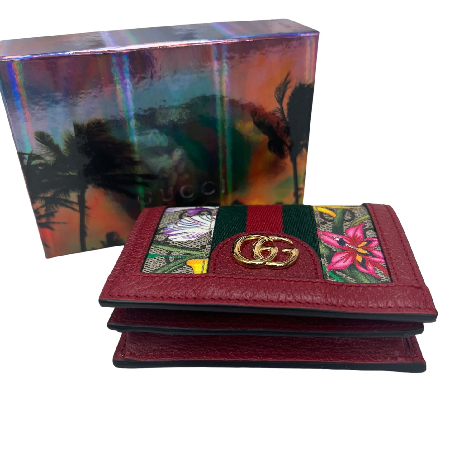 Gucci Multicolor Ophidia GG Supreme Flora Compact Wallet