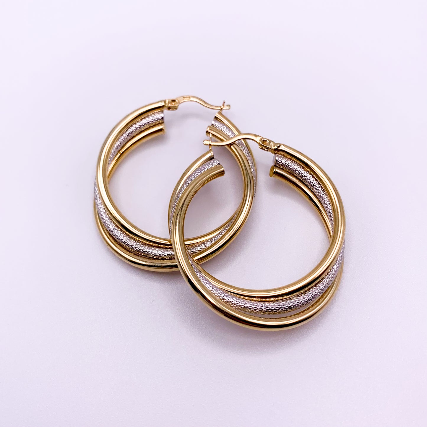 14k Gold Two Tone Multi Hoop Earrings