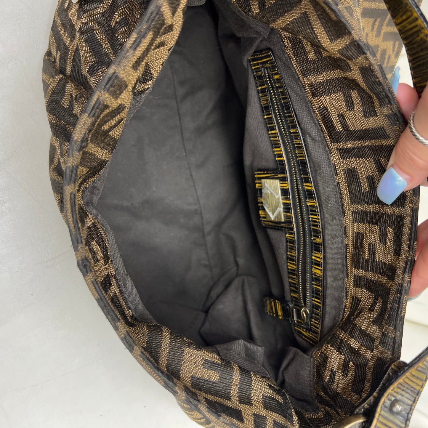 Fendi FF Striped Leather Shoulder Bag