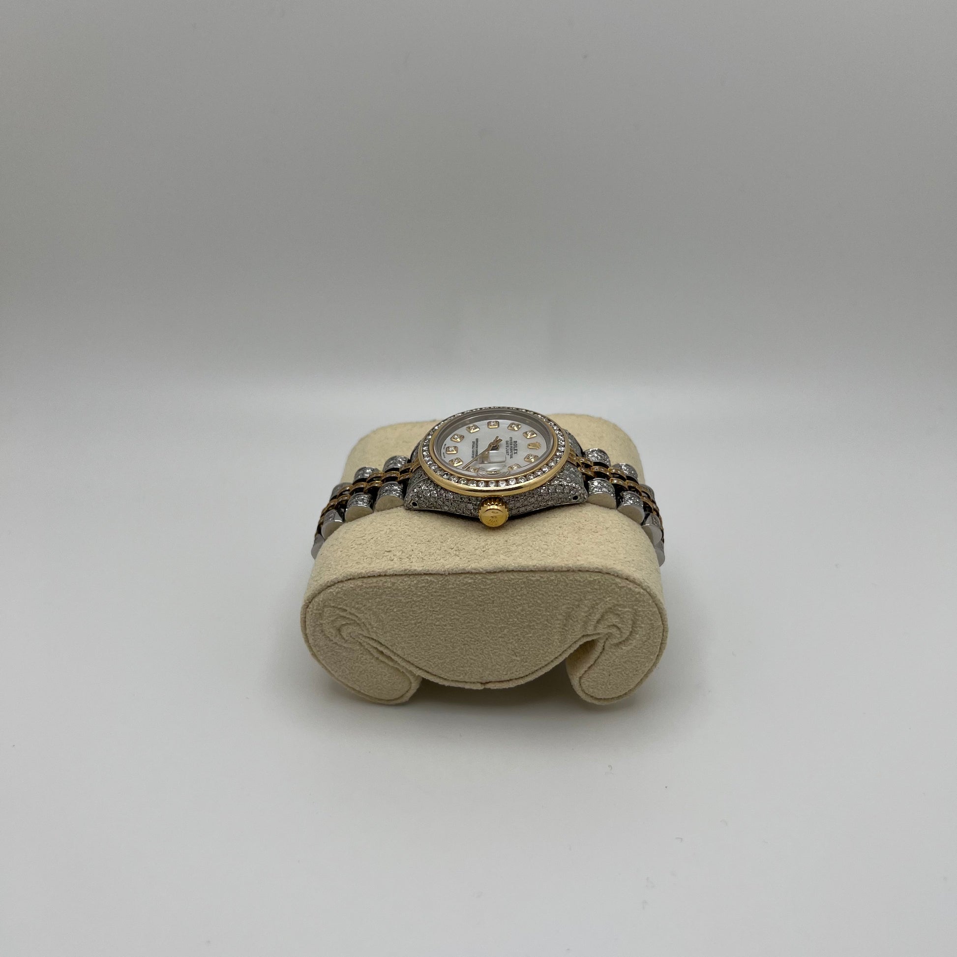 Rolex date just 2 tone 26mm mother of Pearl diamonds iced out 9533403