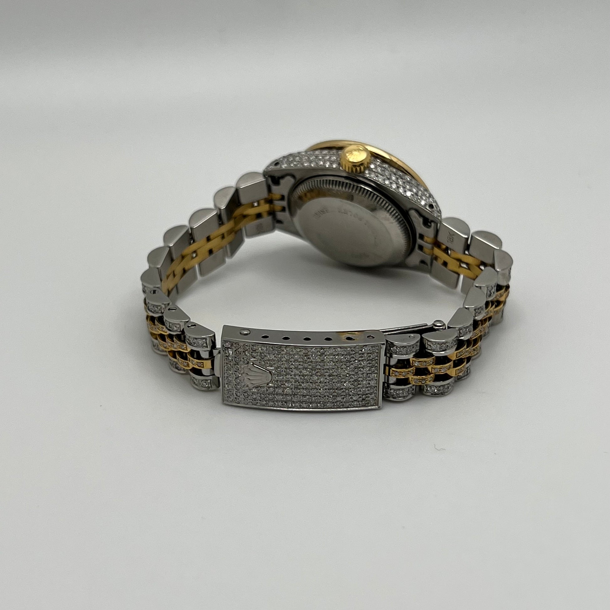 Rolex date just 2 tone 26mm mother of Pearl diamonds iced out 9533403