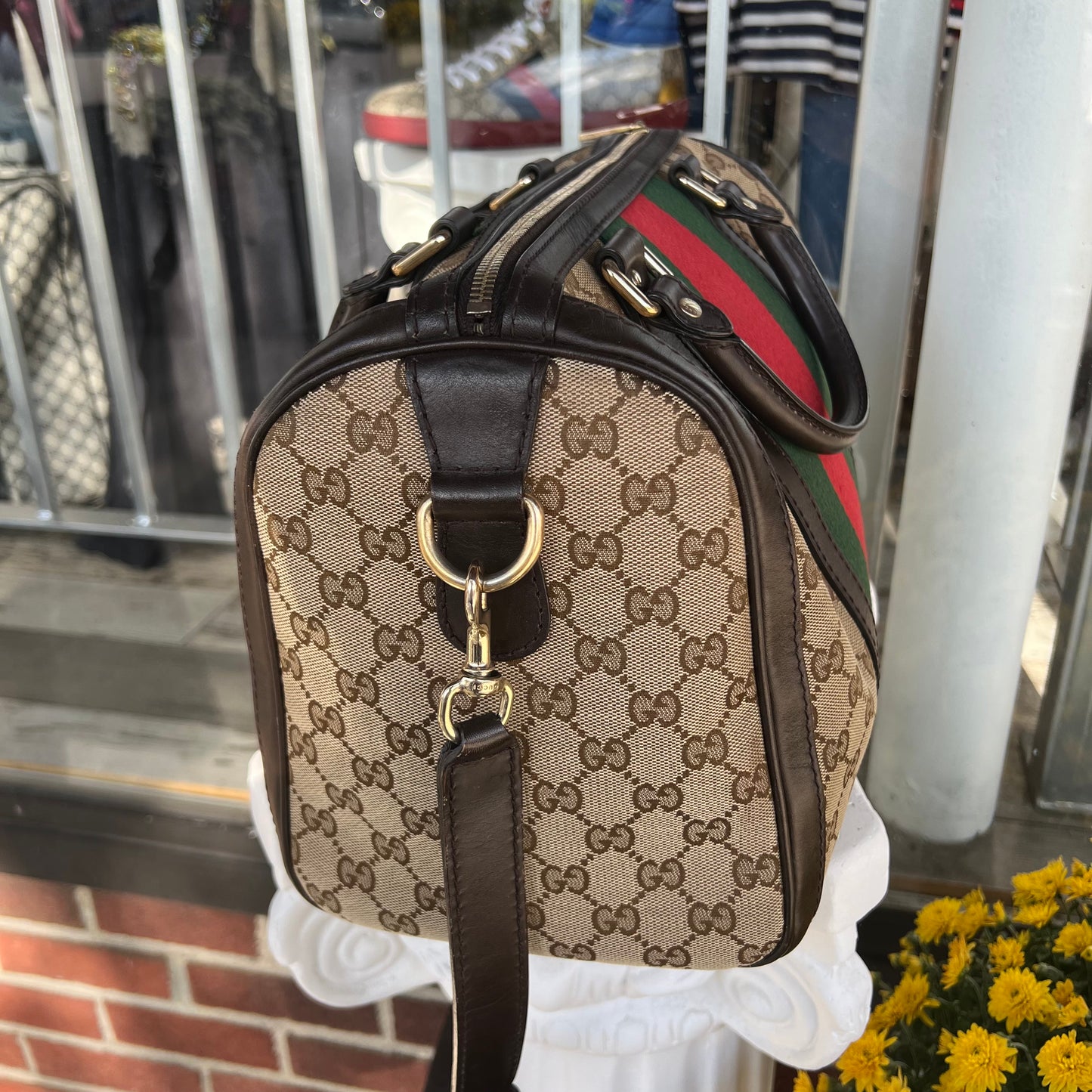 Gucci GG Canvas Web Boston Bag