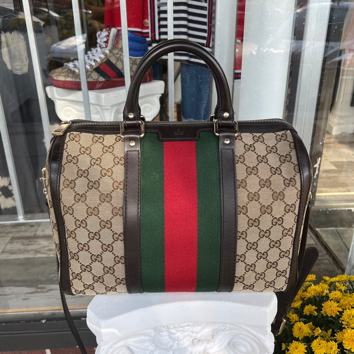 Gucci GG Canvas Web Boston Bag
